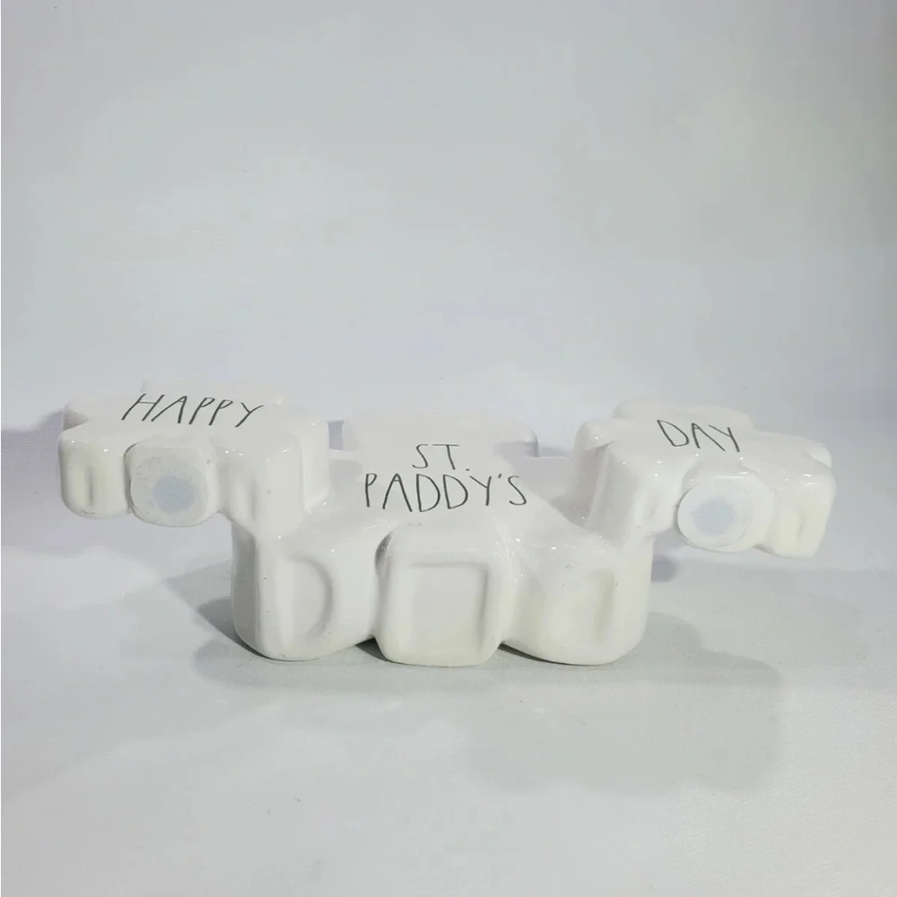 Rae Dunn ST. Patrick's Day HAPPY ST. PADDY'S DAY Ivory Shamrock Decor Brand New